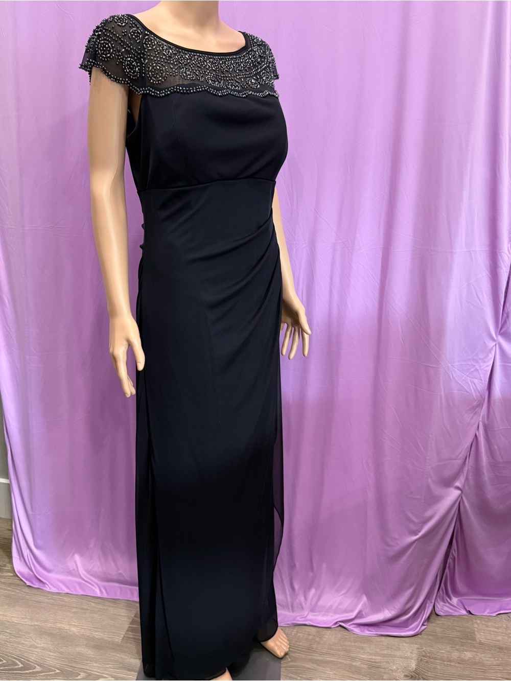 MSK Black Beaded Cap-Sleeve Maxi Dress